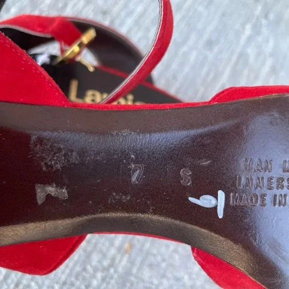 Lamica Italian Suede Leather Slingback Block Heel Size 7 Red Classic Round Toe - Picture 6 of 7